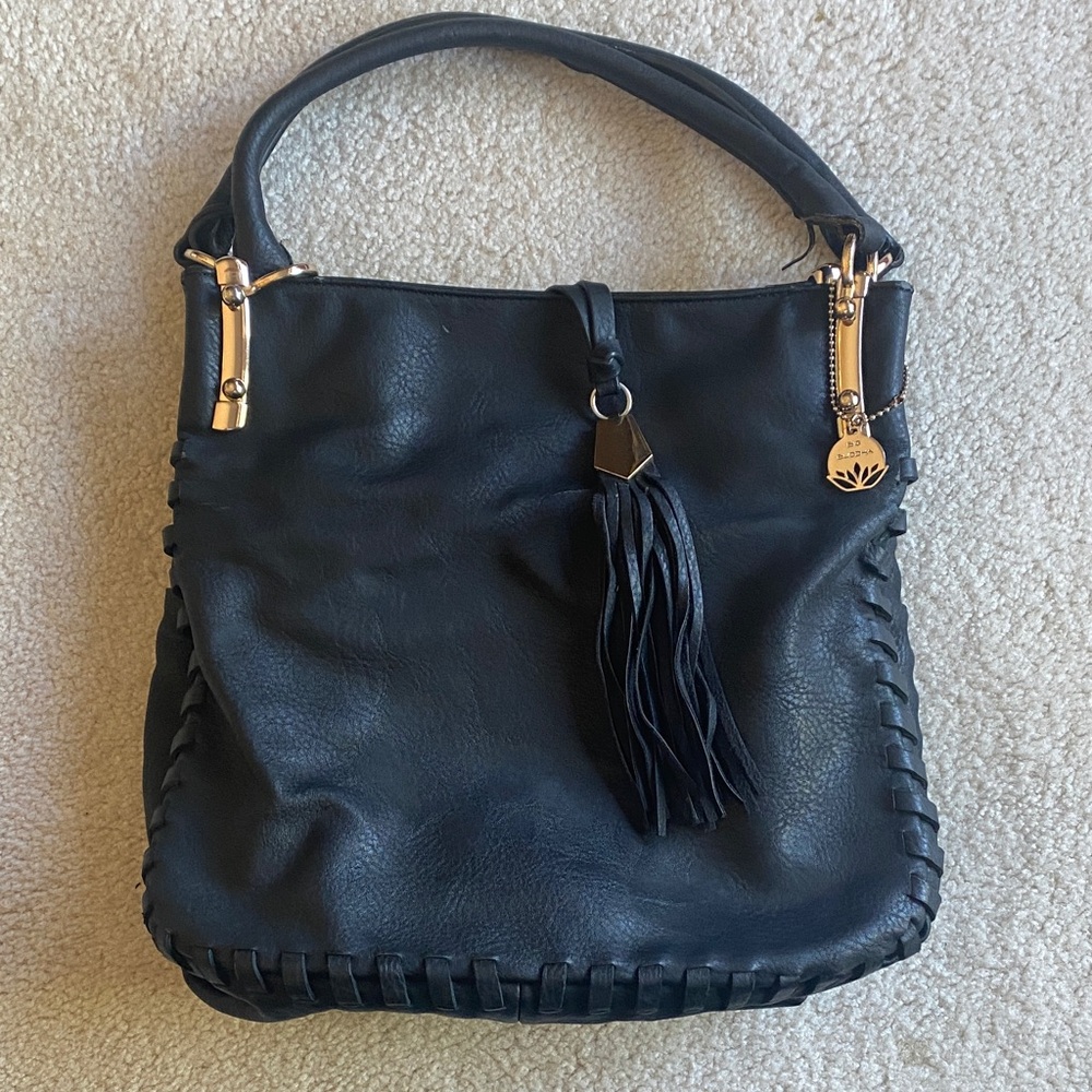 Big Buddha Black Hobo Bag with Gold Accents Vegan Leather